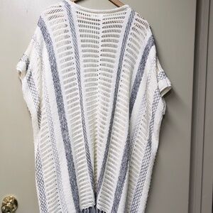 Denver Hayes Summer Blue and White Poncho, Shawl With Cap Sleeves
